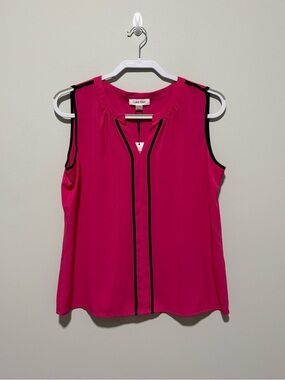 Calvin Klein NWT Fuchsia Pink Sleeveless Blouse Contrast Trim Size Medium